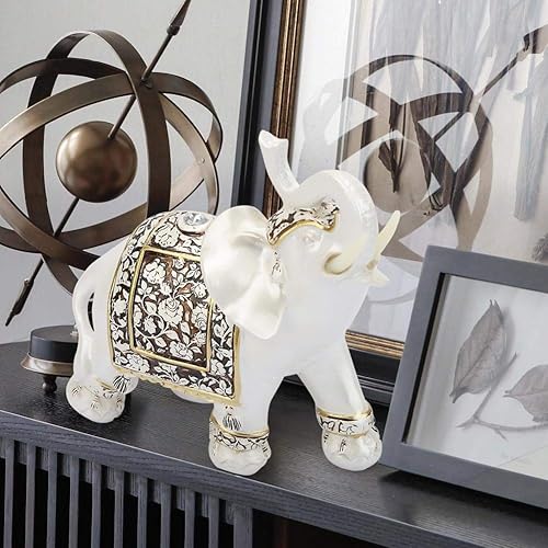 Vista 4 de Estatua decorativa de elefante de resina blanca, 6.7 pulgadas, adorno coleccionable de Feng Shui de buena suerte y riqueza para oficina en casa