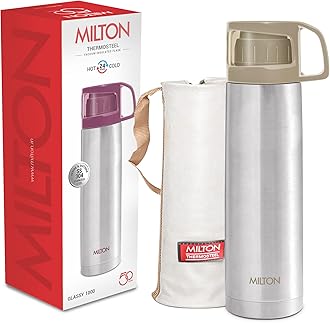Milton Thermos for Hot Drinks 1000 ml (34 oz), 24 Hours Hot and Cold, Stainless Steel Water Bottle, Double Walled Vacuum Insulated Flask for Hot Coffee, Thermosteel, Leak Proof, Glassy, Grey