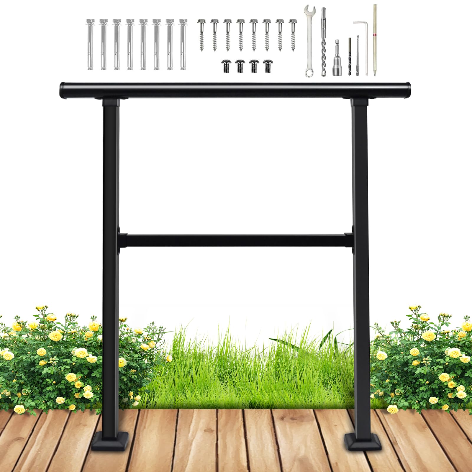Horizontal Flat Railing Kit, Black Flat Hand Railing for Porch, Balcony, Deck and Outdoor/Indoor Spaces (40", 4 feet)