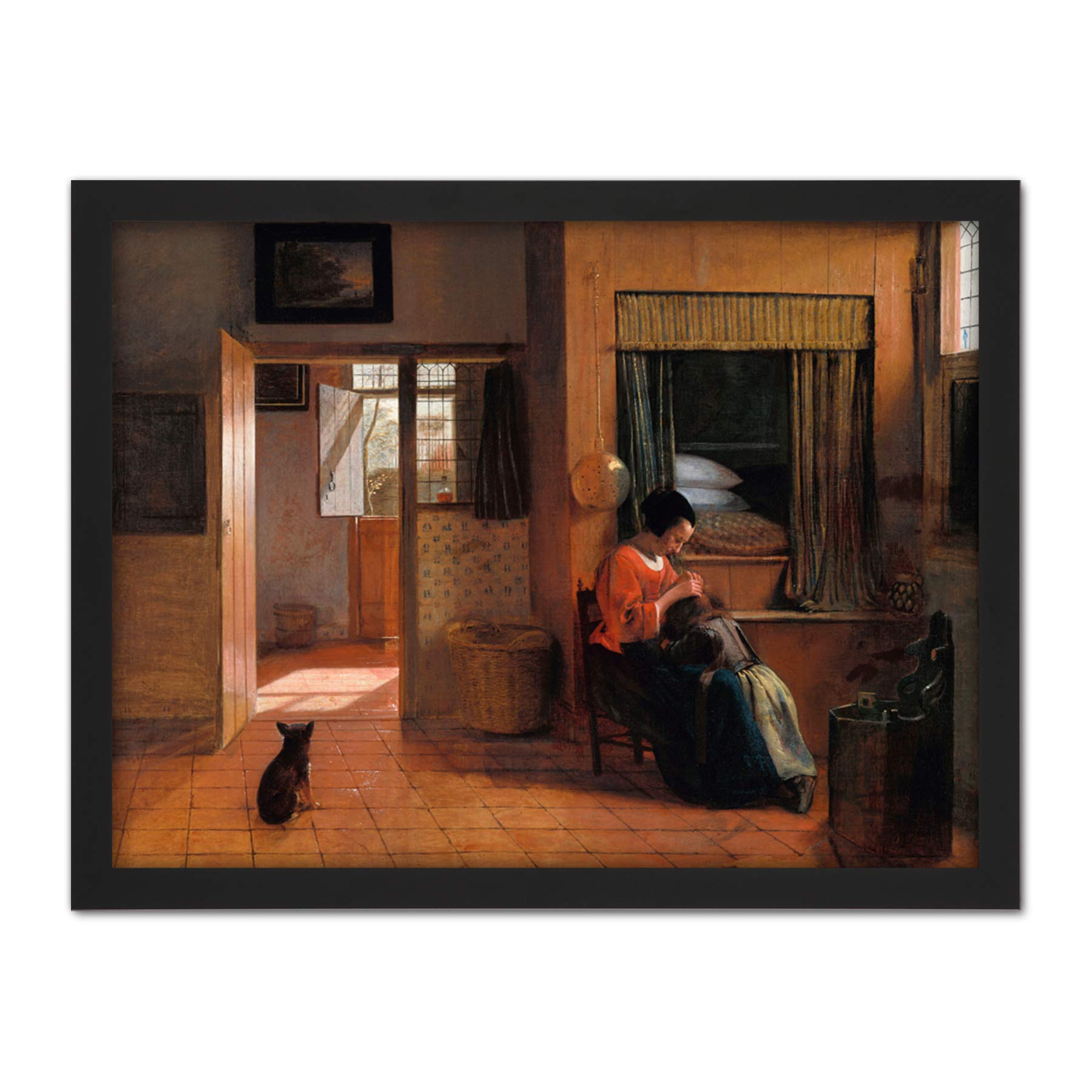 Artery8 Pieter De Hooch Mother Delousing Her Child'S Hair Artwork Framed Wall Art Print 18X24 Inch