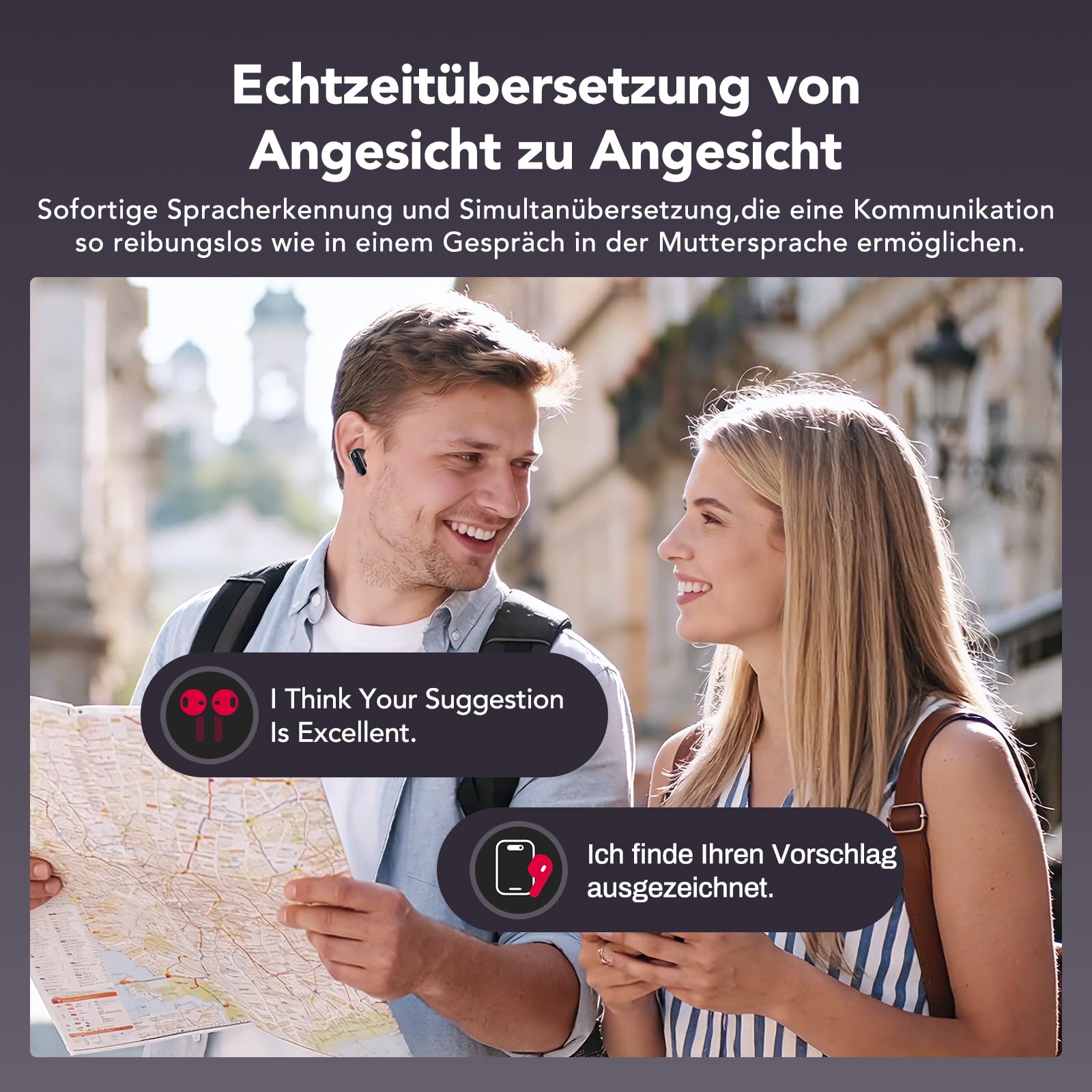 Übersetzer Kopfhörer 3-in-1 Echtzeit 150 Sprachen 9 Modi Bluetooth 6.0 LED Display 60H Laufzeit Schwarz