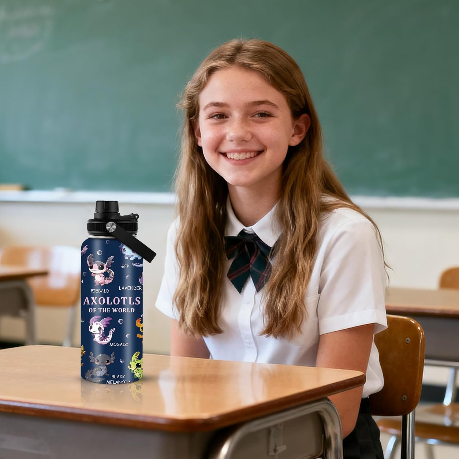 Axolotl Gifts, 32 oz Insulated Water Bottle, Double Wall Vacuum Stainless Steel Water Bottles, Cute Axolotl Water Bottles for Sports Travel, Gifts for Girls Women (1pcs) - Image 3