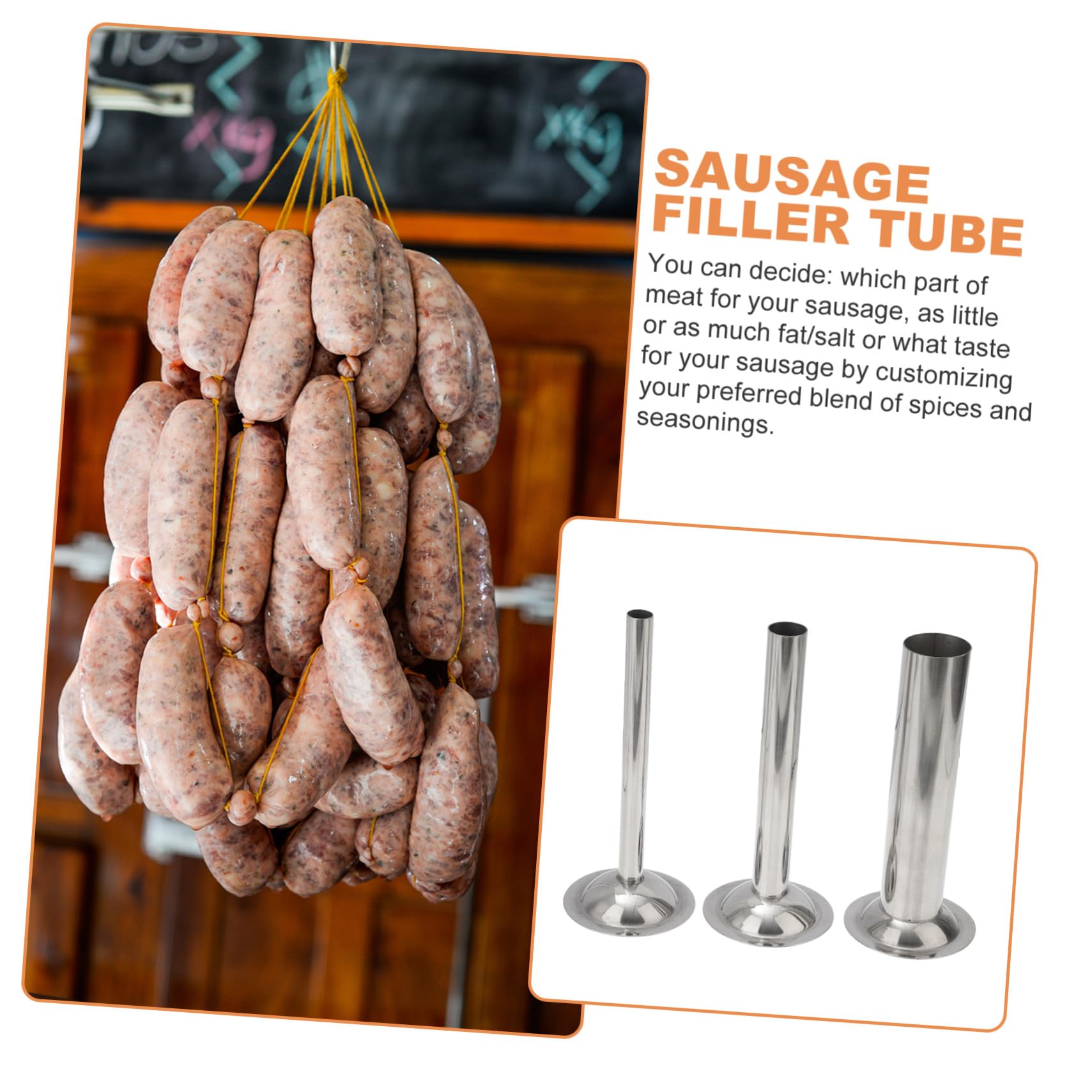 Wurstfüller Größe 8 aus Edelstahl 3 Stück mit Wurstfüllrohren Silber Kompatibel für Schweine und Wildfleisch Sicher und Leicht zu Reinigen zum Füllen von Wursthüllen