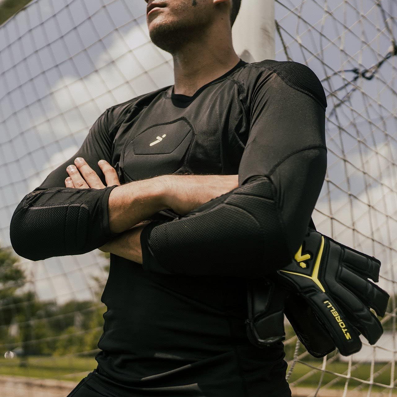 Storelli BodyShield Goalkeeper 3/4 Undershirt Lightweight Compression Soccer Shirt Chest Protector Elbow and Shoulder Padding : Clothing, Shoes & Jewelry