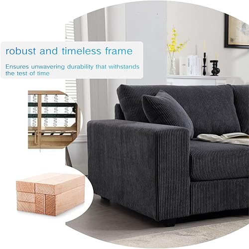 Miniatura 8 de Anwick Sofá modular en forma de L de 117 pulgadas, moderno sofá modular de pana con otomana movible de 5 asientos, sofás seccionales convertibles