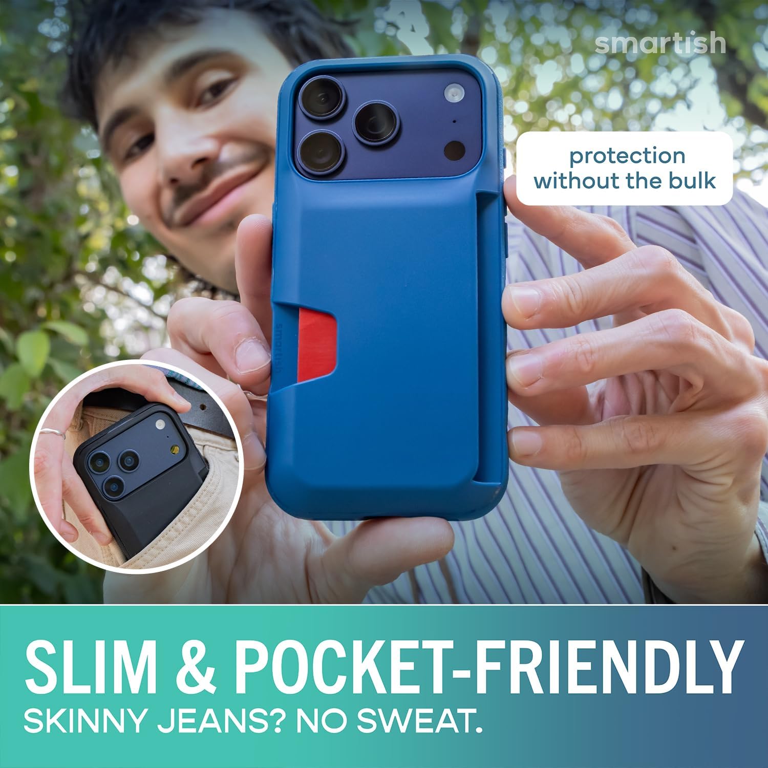 Smartish® iPhone 17 Pro Wallet Case - Wallet Slayer Vol. 1 [Slim + Protective] Credit Card Holder - Drop Tested Flip Hidden Card Slot Cover for Apple iPhone 17 Pro - Blues on The Green - Image 4