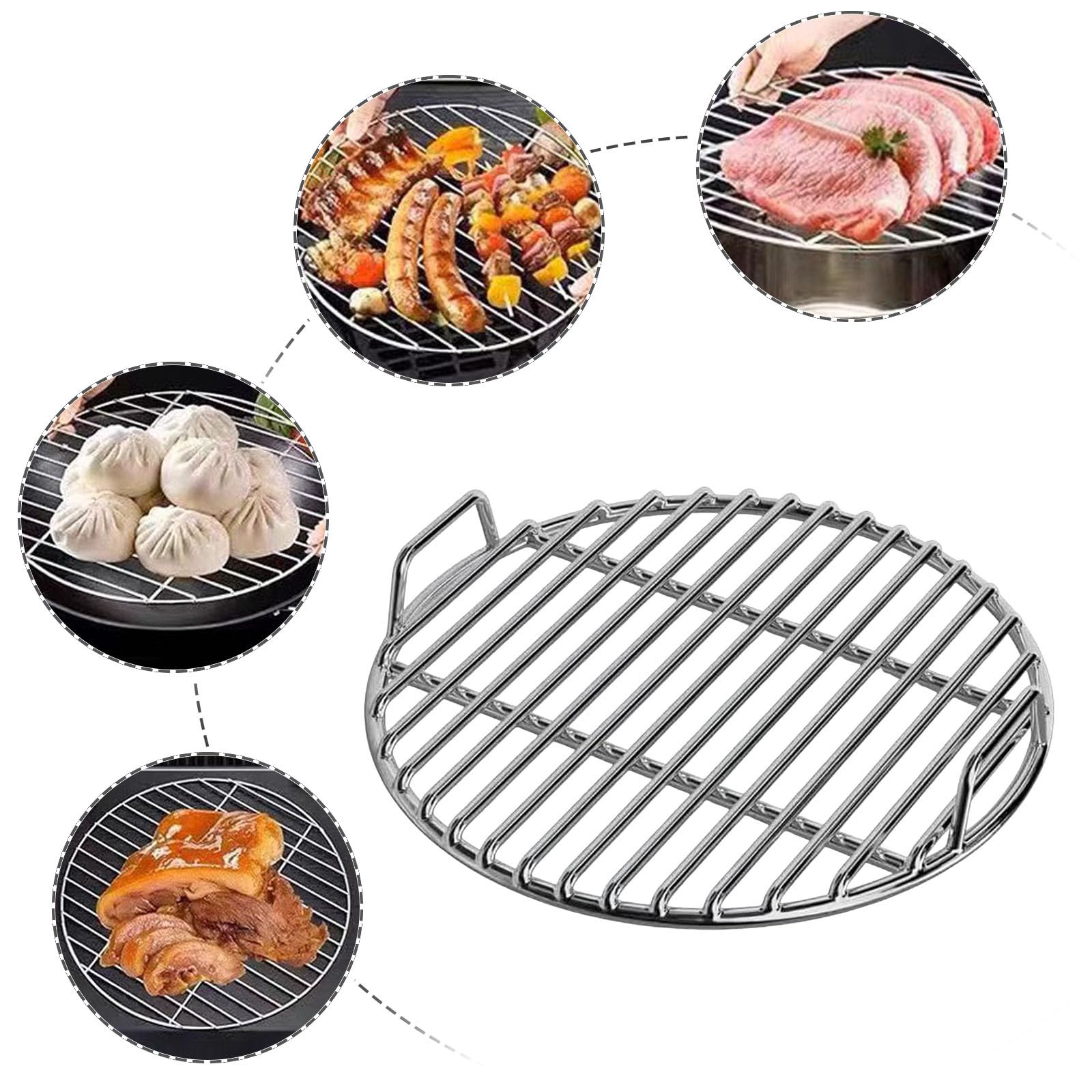 Bardzo gruby okrągły ruszt do grillowania ze stali nierdzewnej 30/35/40 cm, idealny na kemping, piknik, do ogrodu, akcesoria do grilla, idealne do grillowania