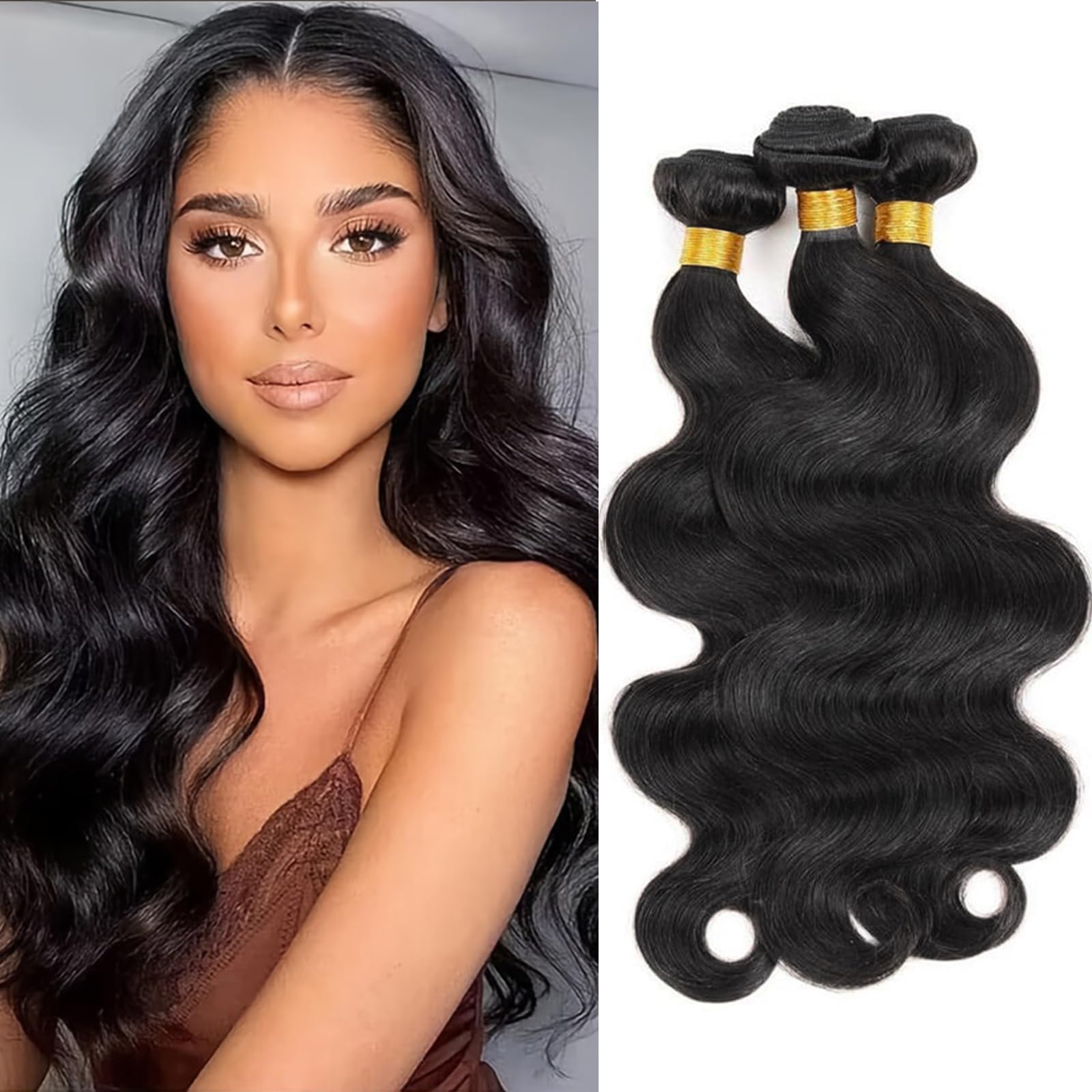 Human Hair Bundles Body Wave 100% Unprocessed Brazilian Virgin Human Hair Quick Weave Body Wave Hair Extensions for Black Women Natural Color 3 Bundles 18 18 18 Inch