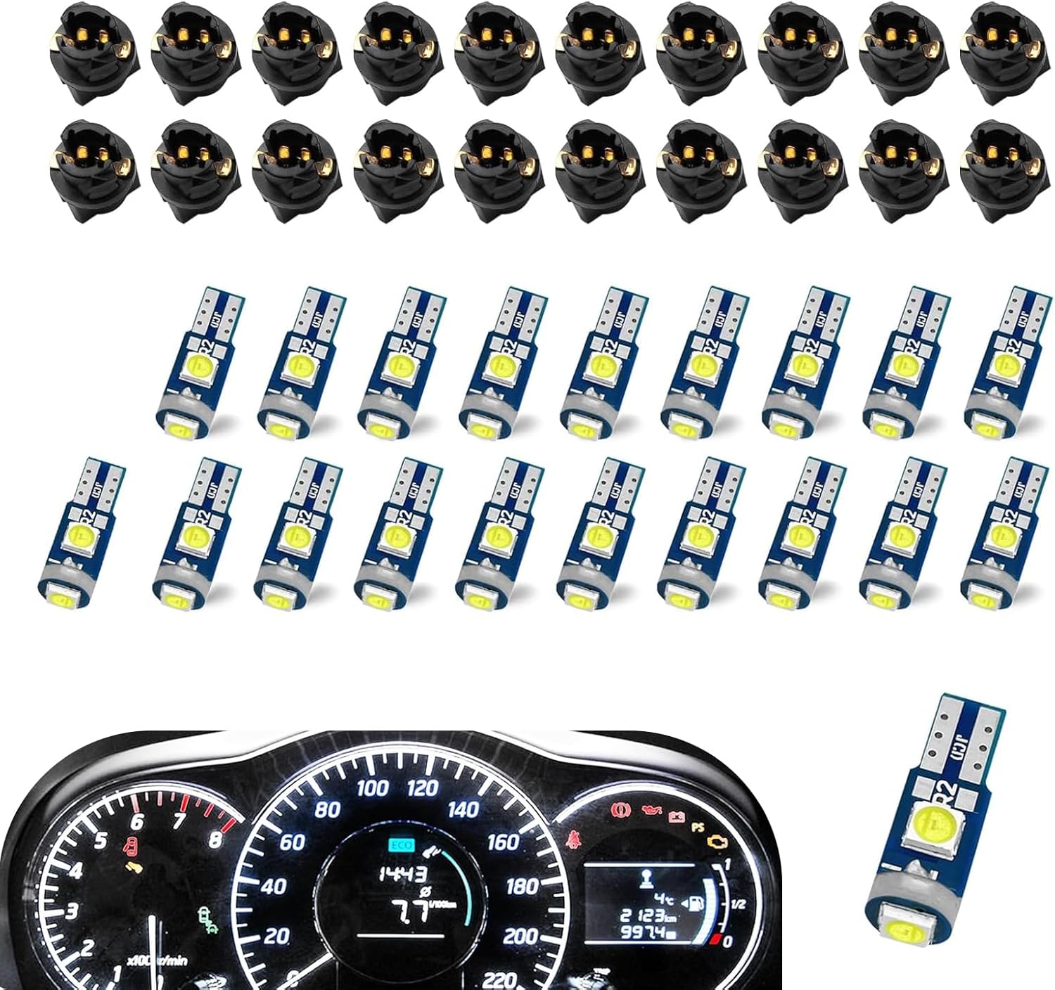 winterrock 20PCS Super Bright 74 LED Dash Bulbs T5 37 74 Wedge with PC74 PC37 Twist Lock Sockets - White Auto Instrument Cluster Lights
