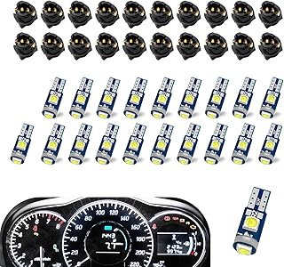20PCS 74 Led Bulb Dash Lights Super Bright, T5 37 74 Wedge LED Bulb with PC74 PC37 Twist Lock Socket, Auto Instrument Cluster Bulbs, Replacement Instrument Panel Gauge Light Kits (White)