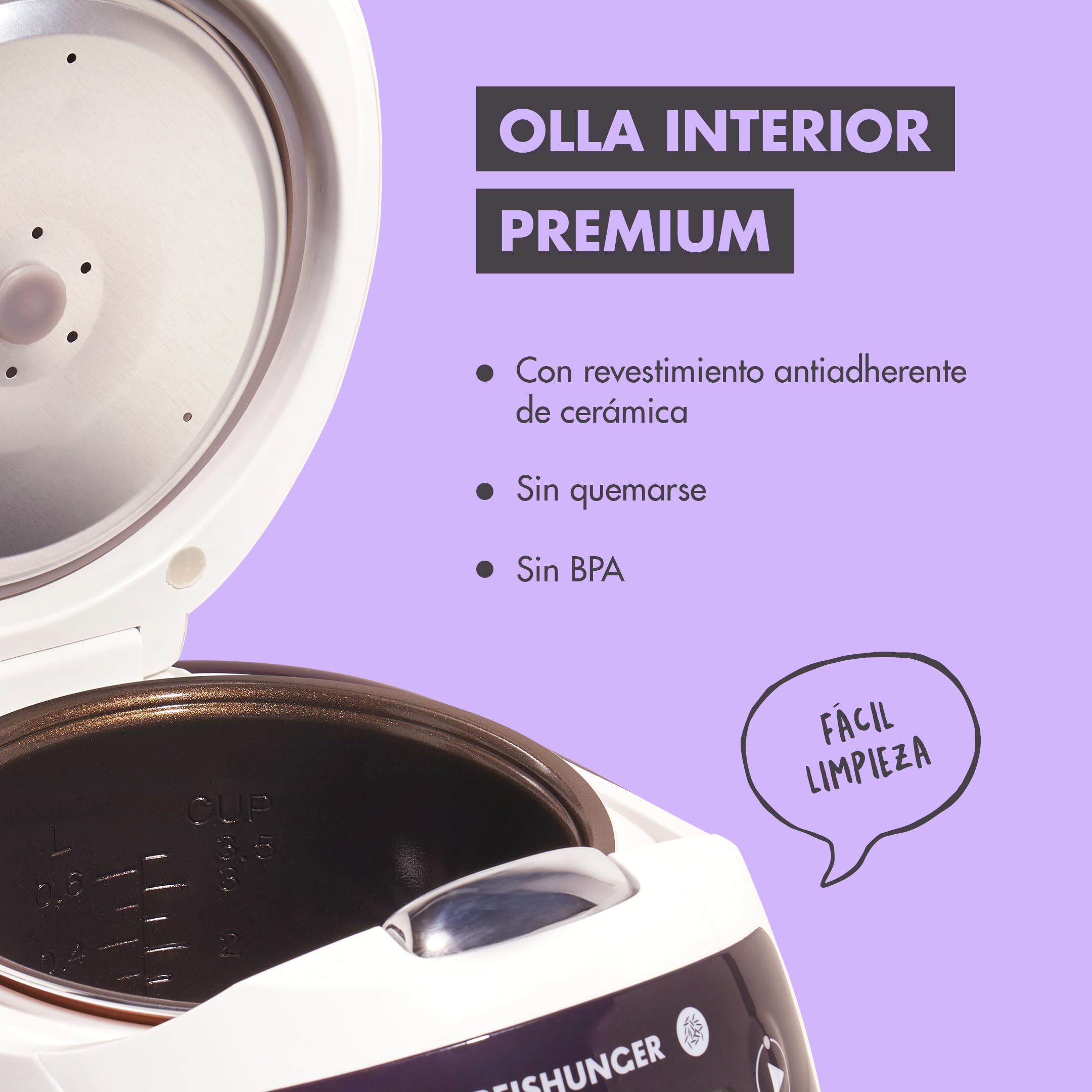 Reishunger Mini Olla Arrocera Eléctrica y Vaporera en Negro hasta 3 Personas (0.6 l) – Hervidor de Arroz con 8 Programas - Con Pantalla LED y Función Automática de Mantenimiento del Calor
