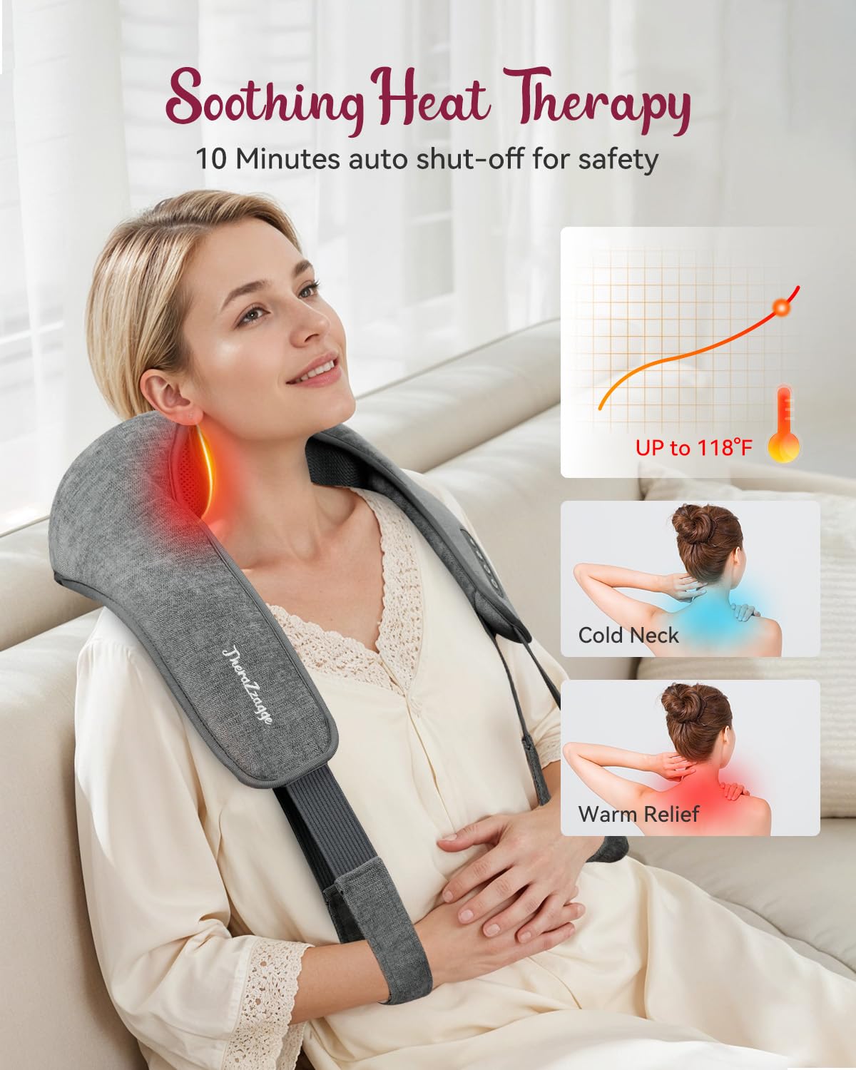 Masajeador de cuello inalámbrico para aliviar el dolor de tejido profundo, masajeador Shiatsu de cuello y hombros con calor, masajeador inalámbrico para dolor de espalda y hombros, regalos para