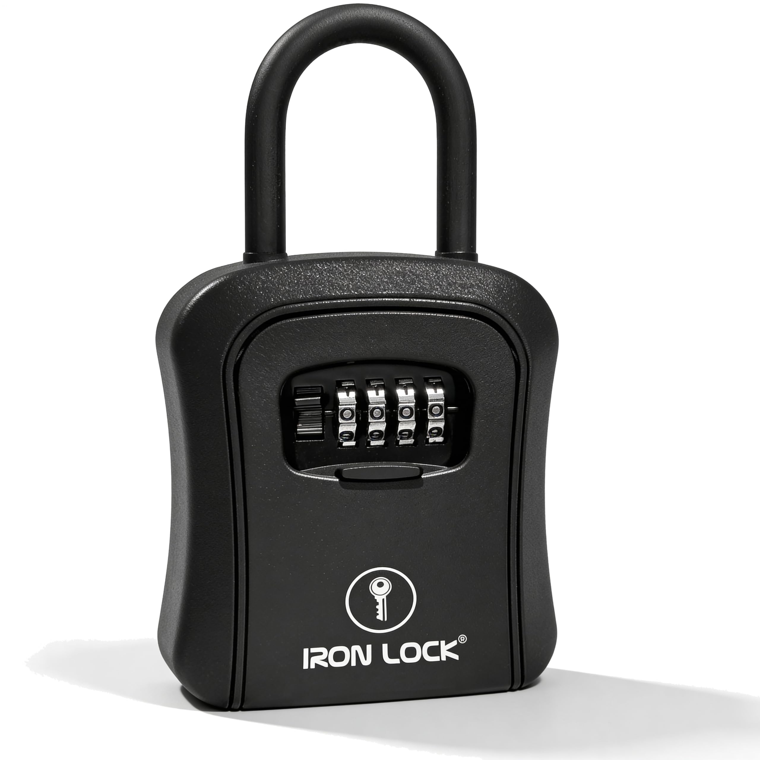 Iron Lock® Key Lock Box Portable with U-Shackle & Wall Mount – Medium Waterproof Heavy-Duty Metal Safe with 4-Digit Combination for Spare Keys Outside on Door Knob, Fence or Gate (Black, Medium)