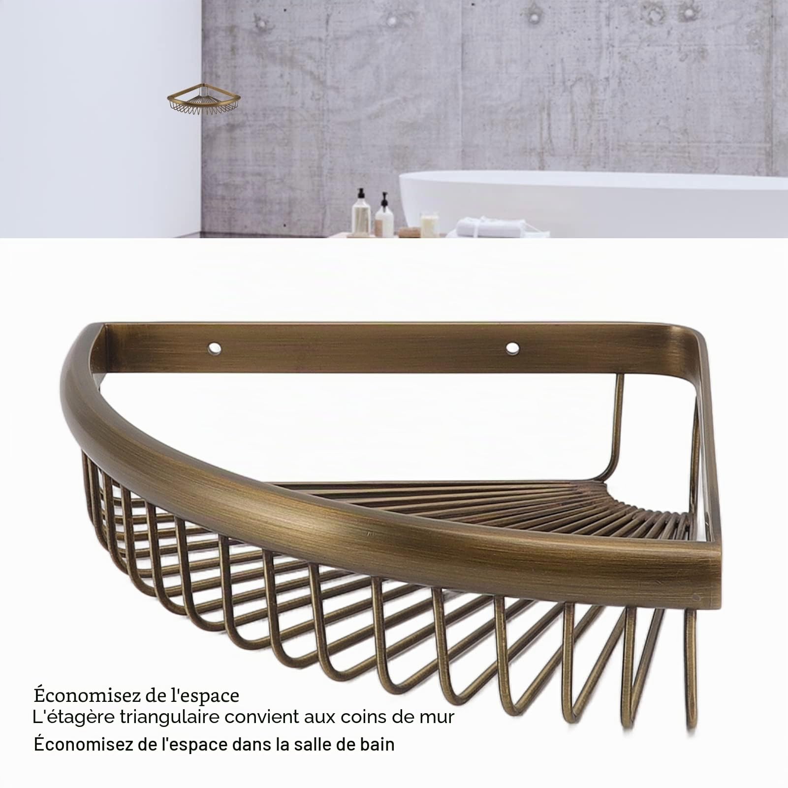 Aeun Panier de Douche d'angle, étagères de Douche en Laiton Finition Antirouille pour Intérieur