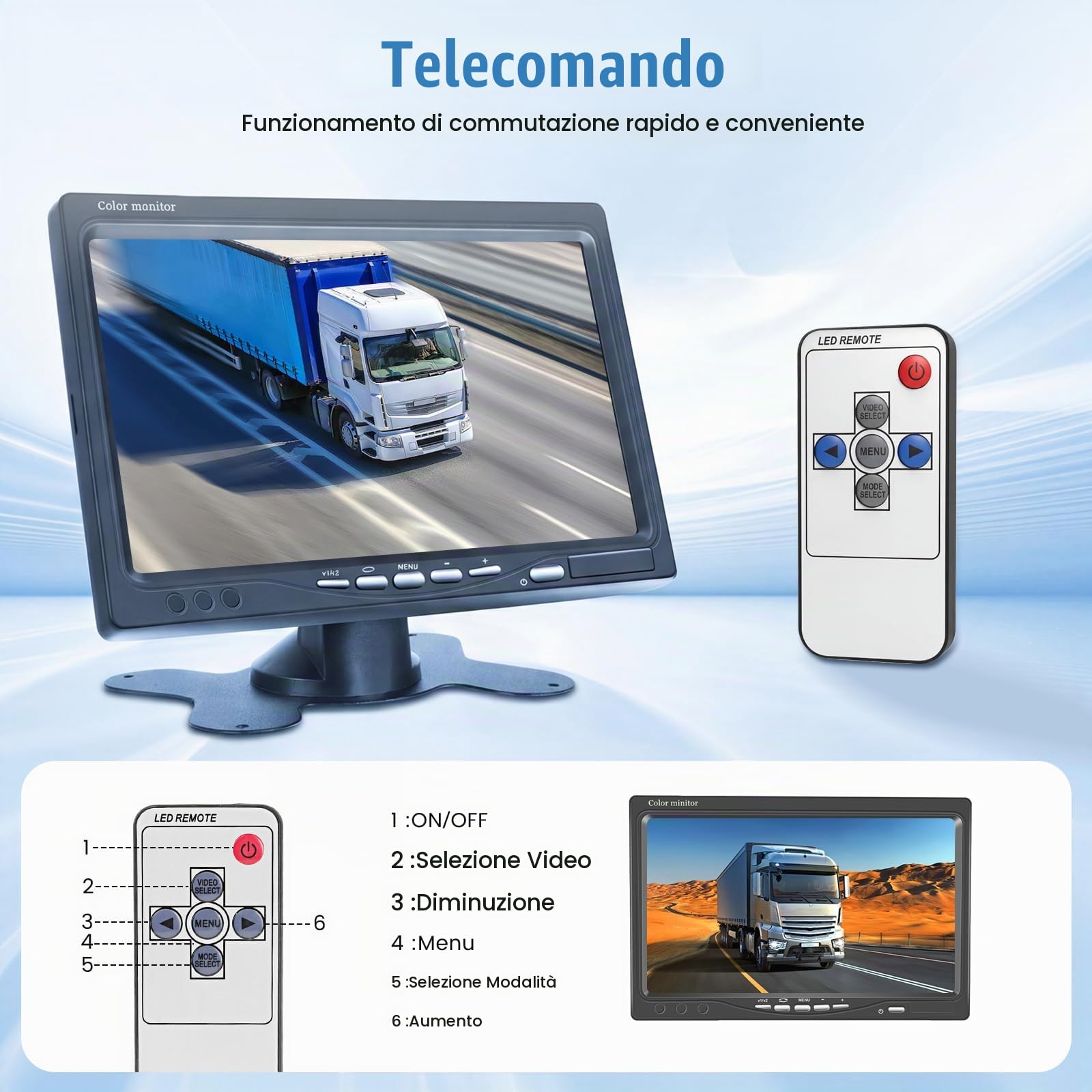 Kit Telecamera di Retromarcia con Monitor da 7" per Veicoli, 2 Telecamere di Retromarcia, Impermeabile IP68, Visione Notturna a 18 IR, Cavo di Assistenza al Parcheggio per Rimorchi/Autobus/Furgoni
