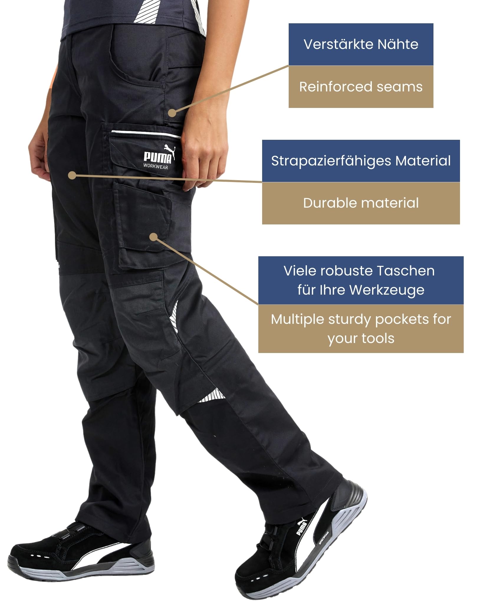 PUMA Workwear Precision X Pantaloni da Lavoro da Donna, con Molte Tasche e Ginocchia rinforzate - per Il Commercio, la Produzione e l'edilizia