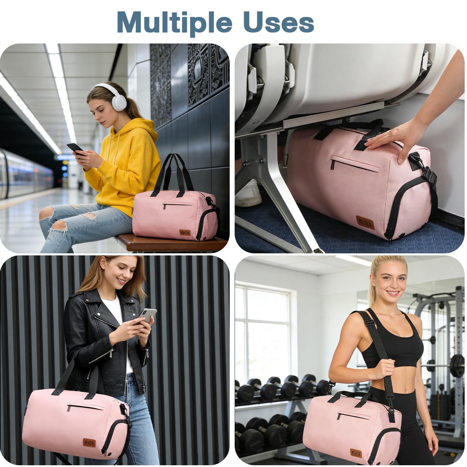 Romon Sac de Sport 22L Rose Imperméable Compartiment Chaussures Bandoulière Réglable
