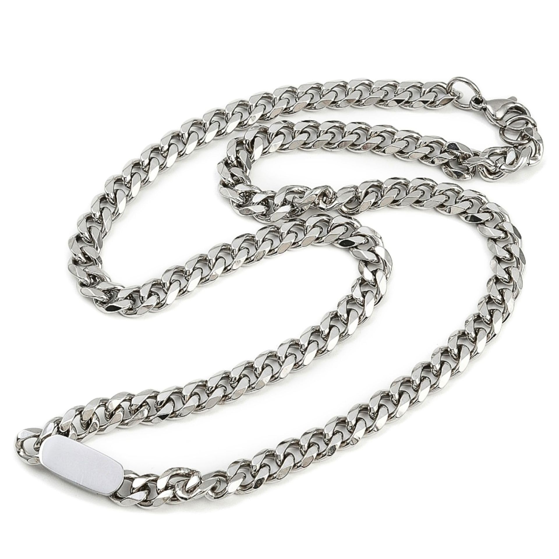 El Cubano Clásico' 7mm Cuban Link Chain Necklace for Men | Anti-Tarnish Hip-Hop Necklace | Stainless Steel Silver Finish | Trendy Streetwear Jewelry for Boys & Men | Durable, Rust Resistant (NK1572) 1 Pc-image-20