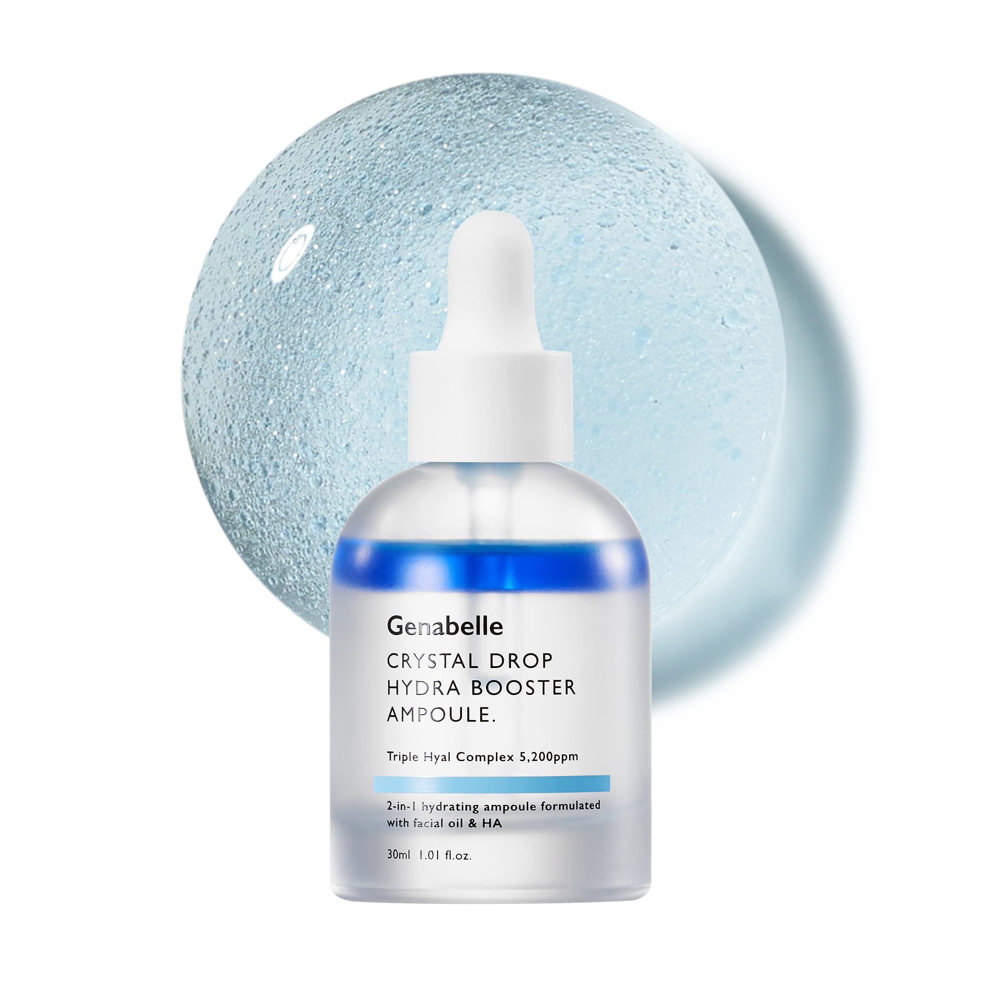 Genabelle Crystal Drop Hydra Booster Ampoule, 1.0 fl oz (30 ml), High Moisturizing Oil & Water, Dual Layer Ampoule, Moisturizing, Panthenol, Hyaluronic Acid, Jojoba Seed Oil, Hypoallergenic, Dry Skin, Sensitive Skin, Oily Skin, Moisture Charging, Skin Care, Korean Cosmetics