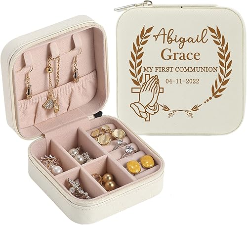 Regalos de primera comunión para niñas, caja de joyería personalizada para la primera comunión, nombre personalizado, fecha de primera comunión,