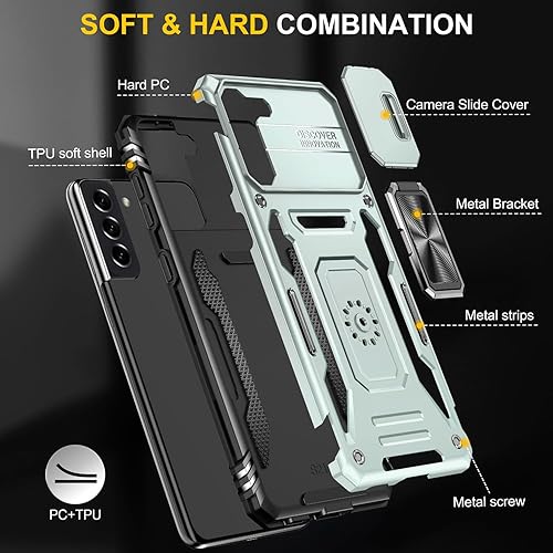 Miniatura 8 de Funda para Samsung Galaxy S21 Plus S21+ Plus con cubierta deslizante para cámara con anillo de soporte de grado militar a prueba de golpes para