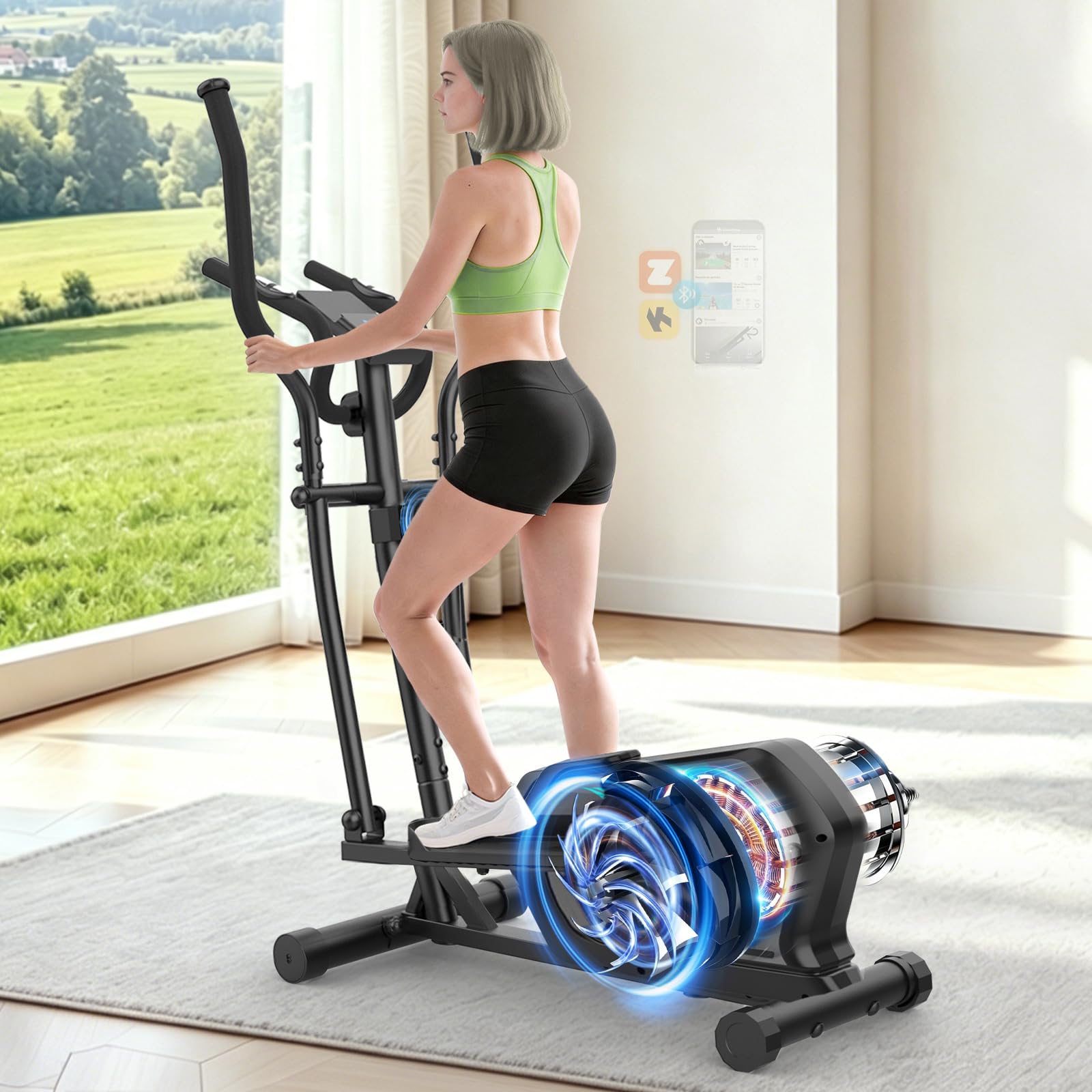 Crosstrainer für Zuhause,Ellipsentrainer mit 16-Stufiger Widerstandsstufen,Pulssensor, LCD-Monitor & Gerätehalterung,Magnetischer Crosstrainer mit Bluetooth & App, Ellipsentrainer Fitness Sport