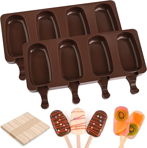 WMKGG Juego de Moldes de Silicona para Paletas, 2 PCS Moldes para Helado con 50 Palitos de Madera para Cake Pop, Ice Pop, Cakesicles (Tamaño