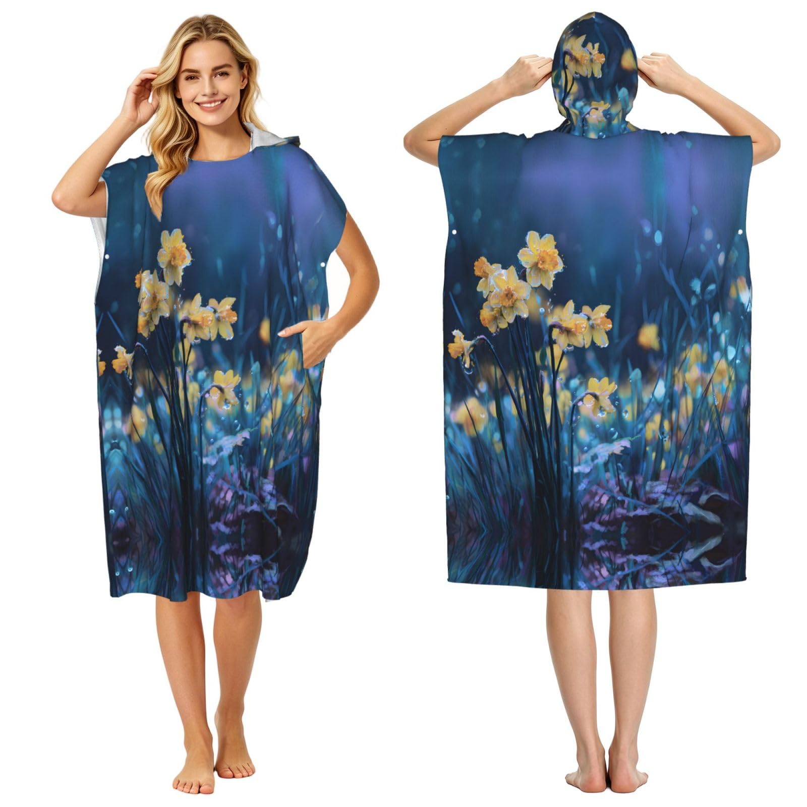 Poncho à capuche en microfibre imprimé pour surf et bain