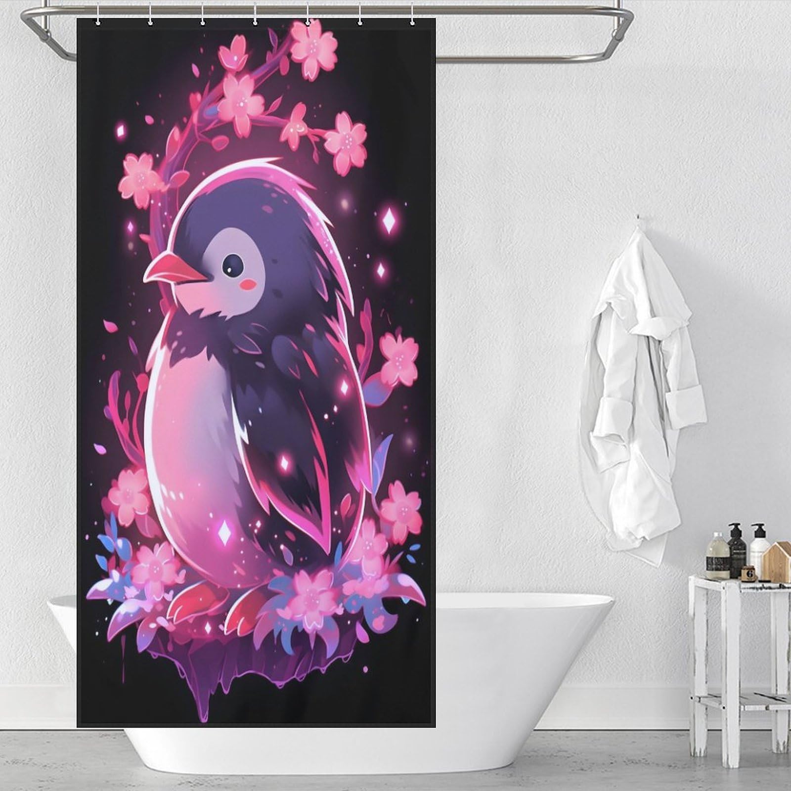 Ensemble de décoration de salle de bain rideau de douche rose en tissu pour enfants et adultes