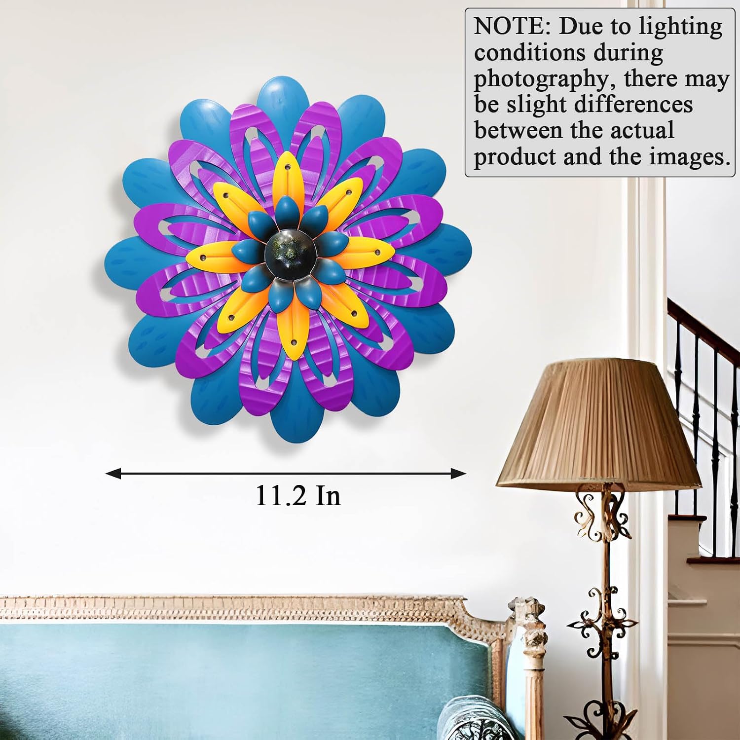 Metal Flowers Wall Decor Indoor Outdoor Metal Wall Art for Home Farmhouse Living Room Bedroom Bathroom Garden Decorations - Purple & Blue image 4