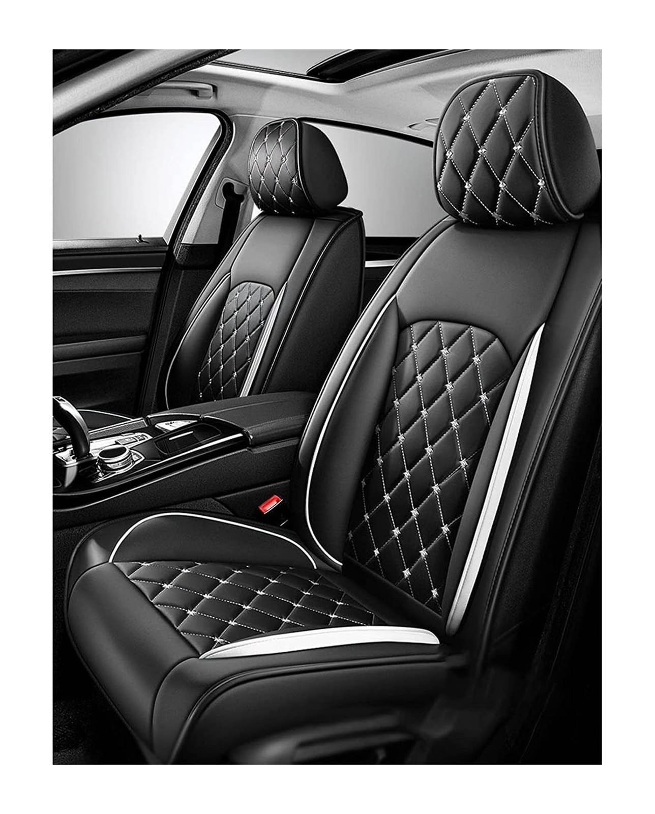 Auto Sitzbezüge Sets für Hyundai Tucson TL 3.Gen SUV 2015-2020, Leder Autositzbezug für Fahrersitz & Beifahrer Auto-Zubehör Innenraum, 2-Sitzer(White)