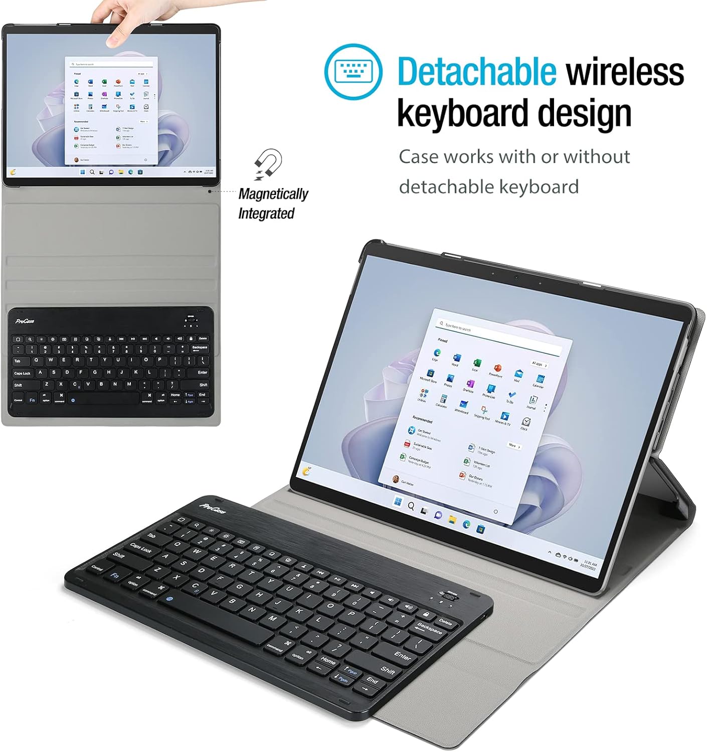 ProCase Keyboard Case for Surface Pro 9 (2022) / Pro 8 (2021) 13" Tablet, Slim Light Smart Cover with Magnetically Detachable Wireless Keyboard -Black