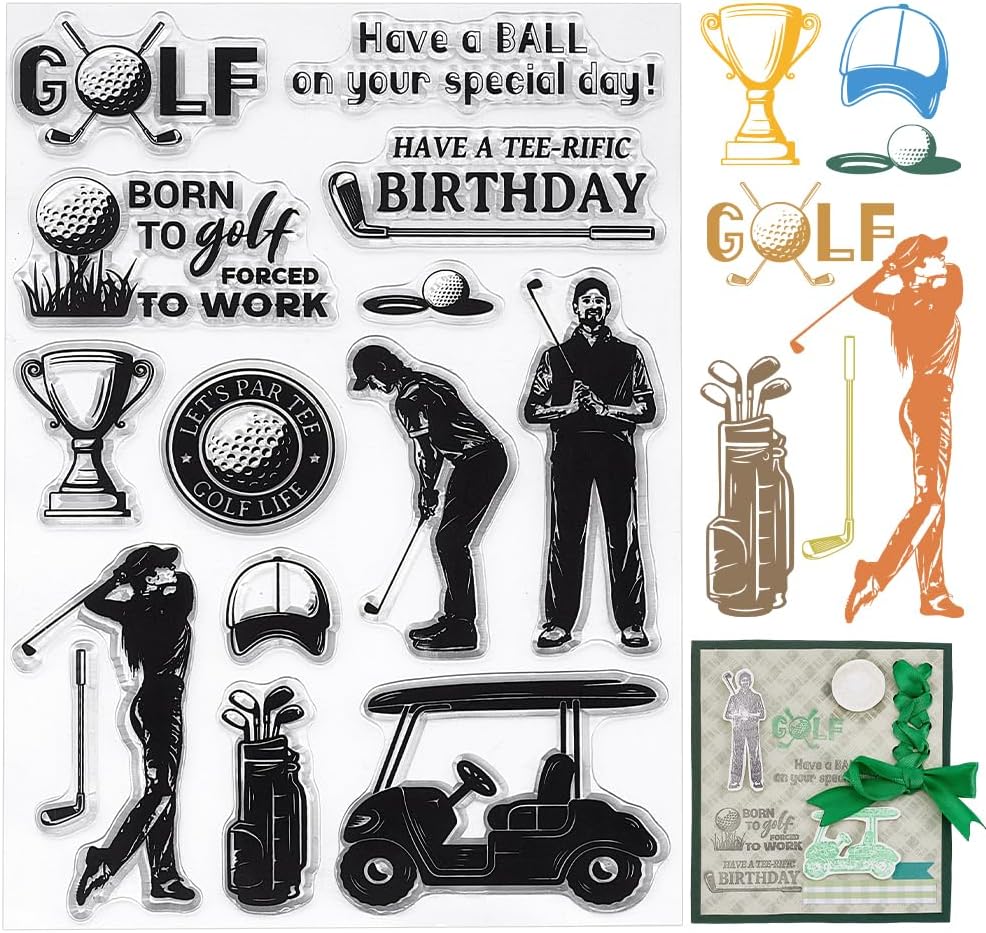 PH PandaHall Golf Clear Stamps, Sport Theme Transparent Rubber Stamp Golf Balls Trophy Clear Paper Craft Stamps for DIY Scrapbooking Card Making Decoration Photo Card Album Crafting