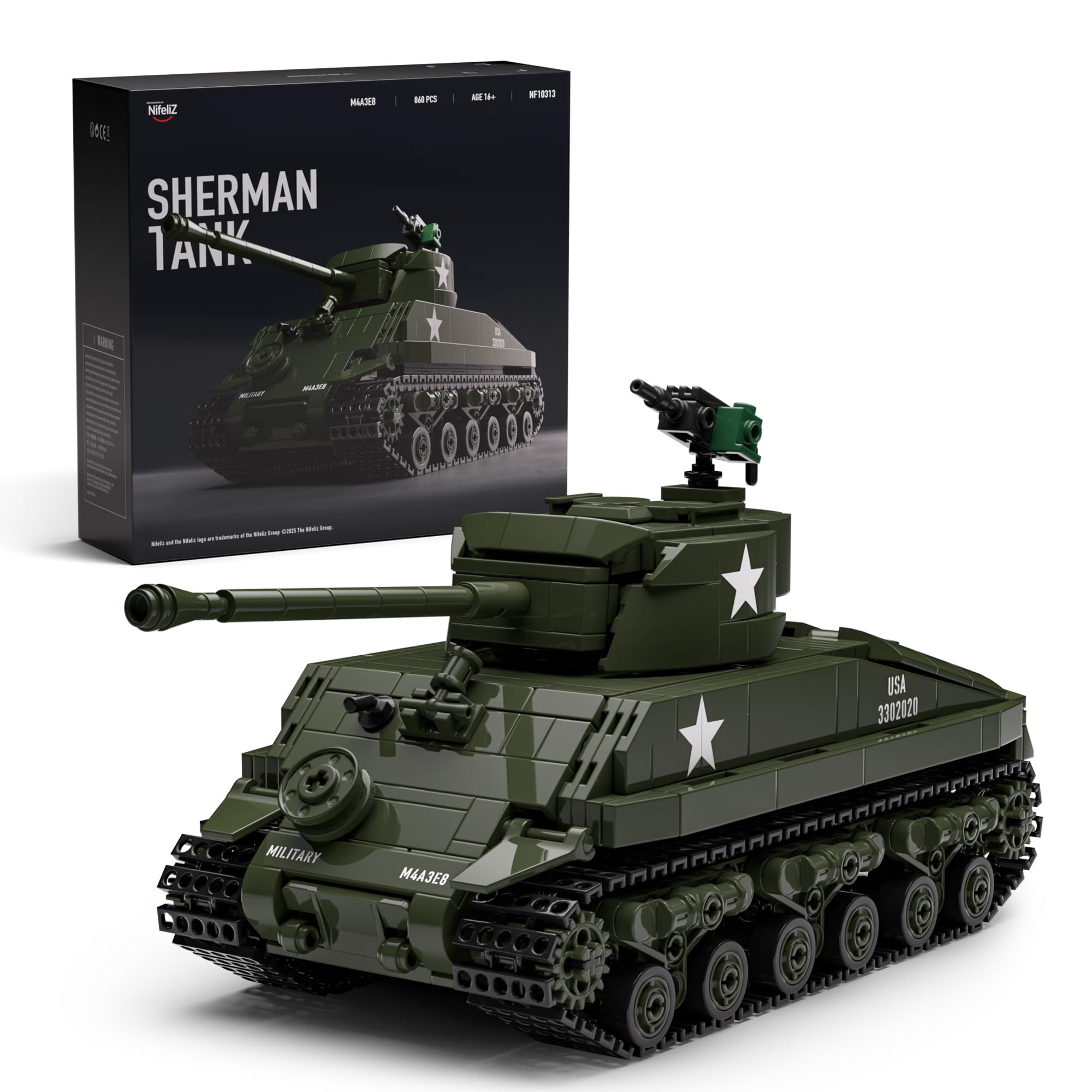 Nifeliz Sherman Military Tank Building Set for Adults Collectible WW2 Military Model Toy to Build and Display