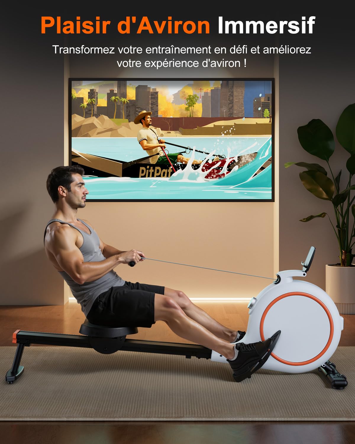 Superun Rameur avec 32 Niveaux de Résistance Magnétique Silencieuse, Rameur Cardio pour La Salle de Gym à Domicile, avec Écran LCD, Compatible APP