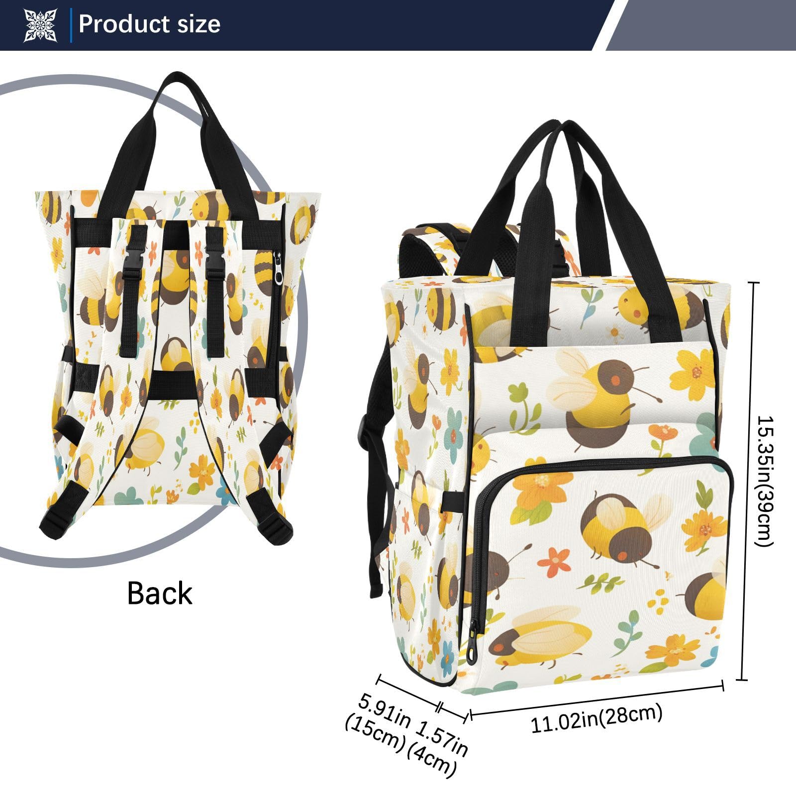 Lindas Abejas Flores Mochilas de Pañales para Gran Capacidad Pañal Bolso Mochila para Viajar al Aire Libre Mamá y Papá