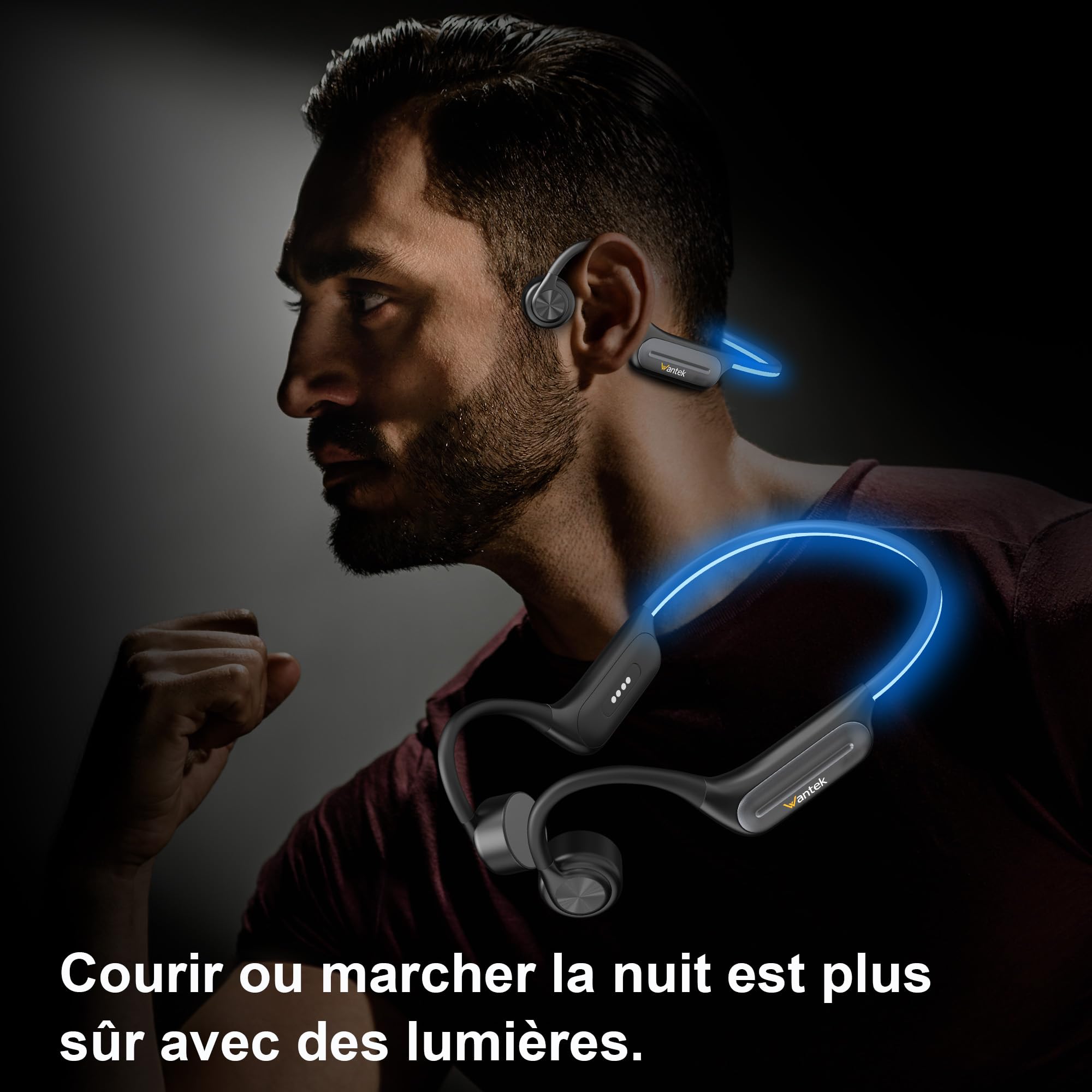 Wantek Casque Conduction Osseuse Open Ear Bluetooth 5.3 sans Fil, Écouteur Natation IP68 Étanche, Mémoire MP3 32G, pour Sport, Natation, Cyclisme, Course à Pied