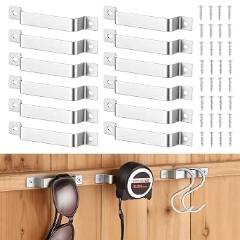 Tape Measure Clip, 12 Pack Silver Tape Measure Holder with Screws, Stainless Steel Universal Tool Hanger for Measuring Tape, Drill, Impact Driver, Screwdriver