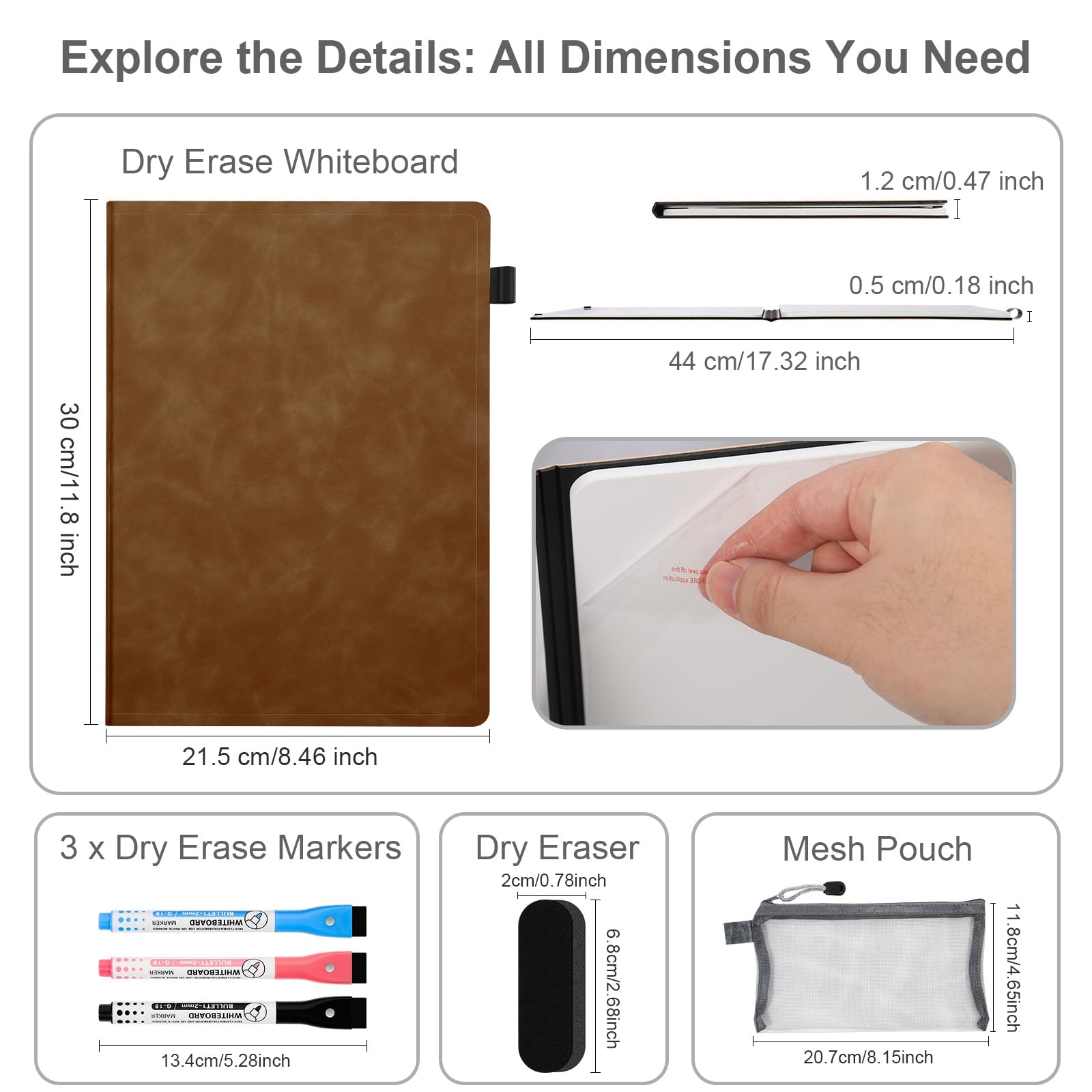 AGM Dry Erase Mini Whiteboard A4, 30 x 21.5cm Double-Sided Desk White Board with 3 Colored Pens, 1 Eraser, 1 Mesh Bag - Image 2