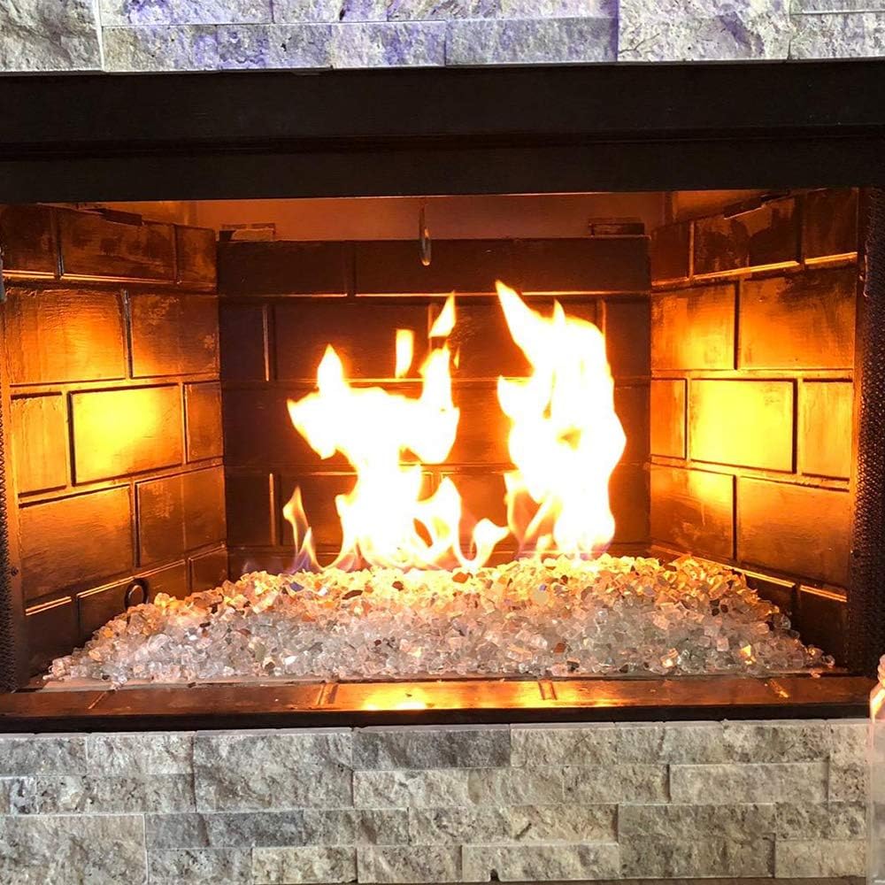X Home 15LB Fire Pit Glass Rocks, 1/2 Inch Reflective Fire Glass for Propane Fire Pit, Gas Fireplace, Clear