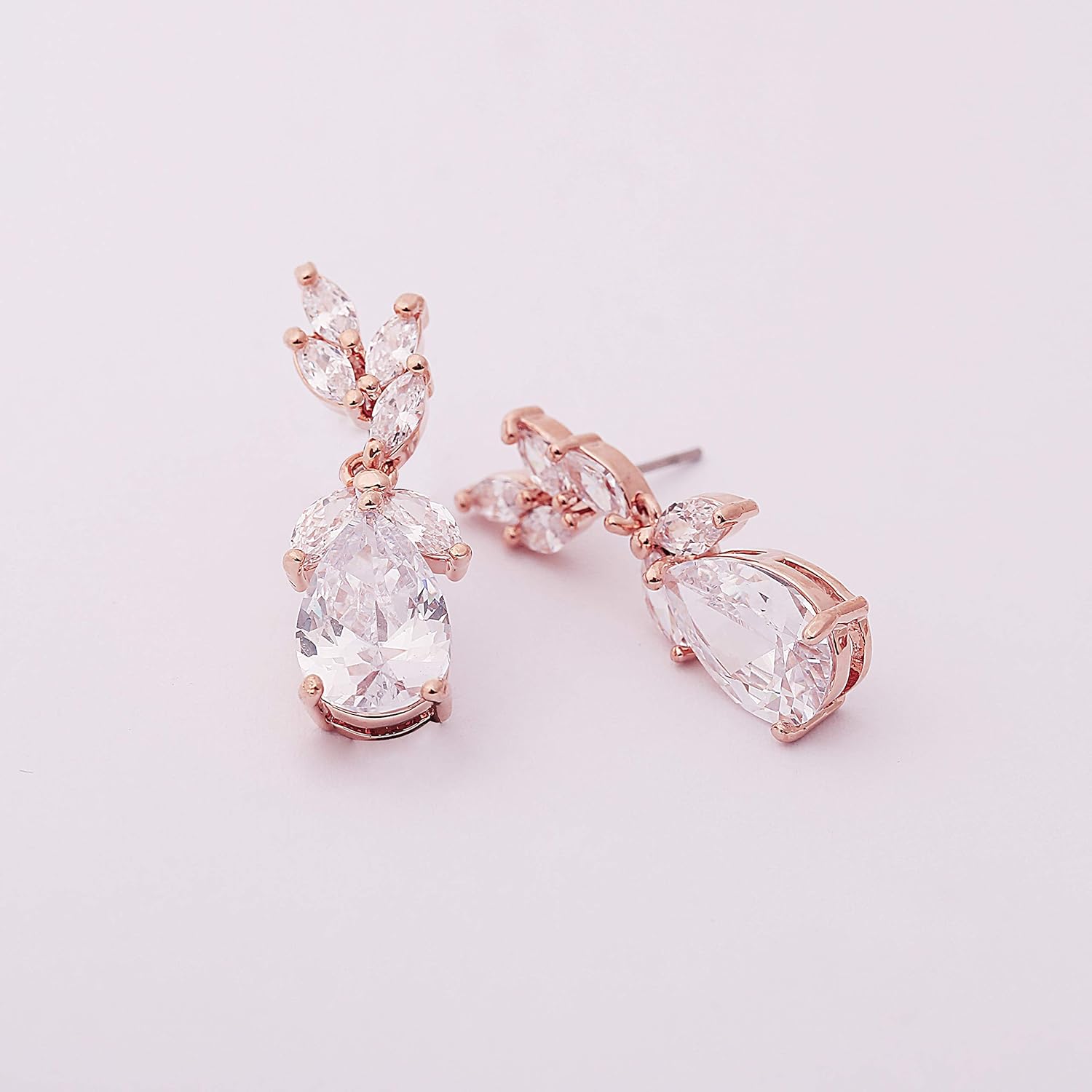 Women's Cubic Zirconia Bridal Earring - Elegant Gold Plated Teardrop Cluster Floral Leaf CZ Crystal Rhinestone Wedding Earring for Bride - Image 5