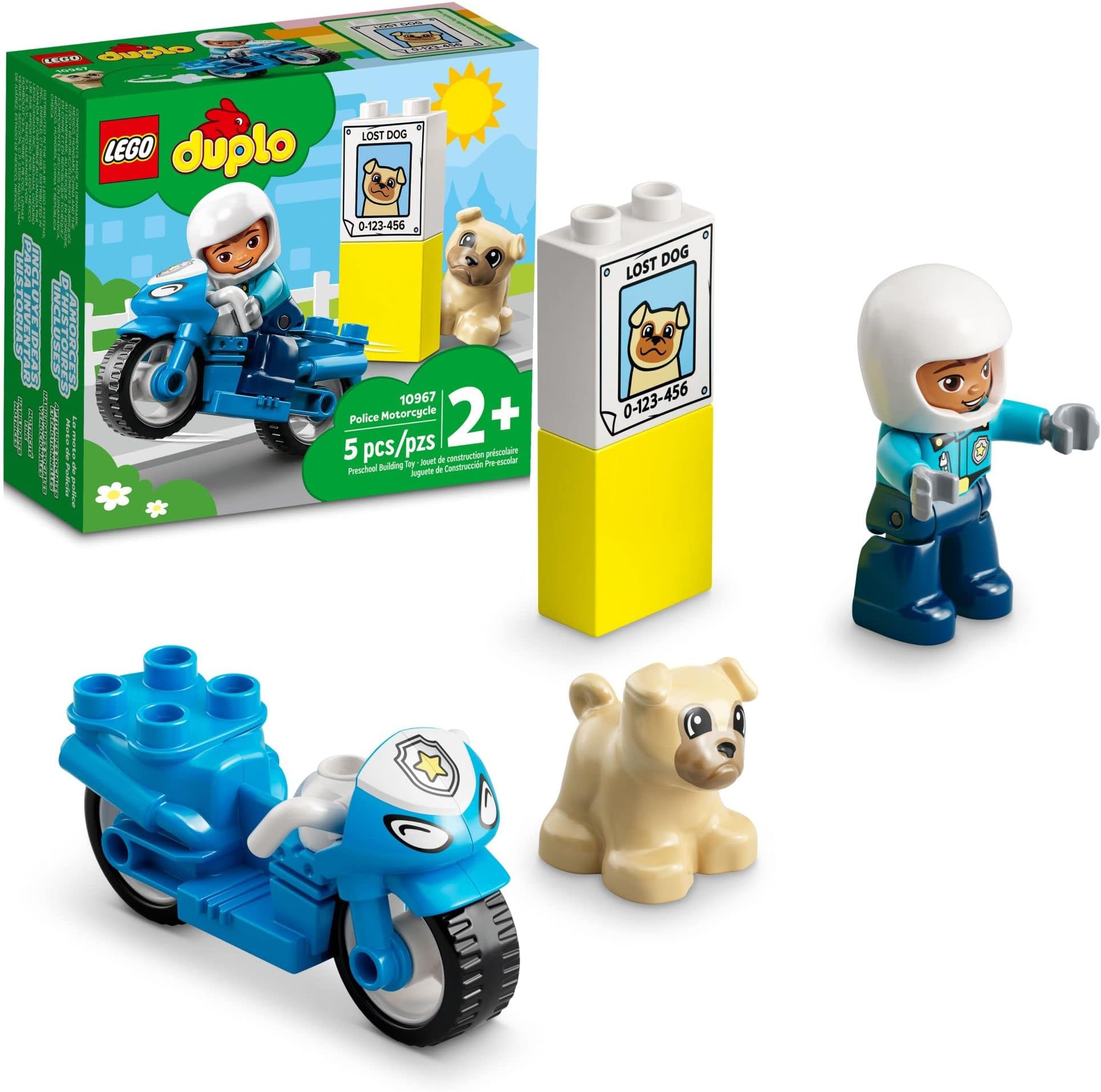 LEGO DUPLO Town Rescue Police Motorcycle 10967 Toy for Toddlers, Boys & Girls 2 Plus Years Old, with Police Officer and Dog Figure, Early Development Toys