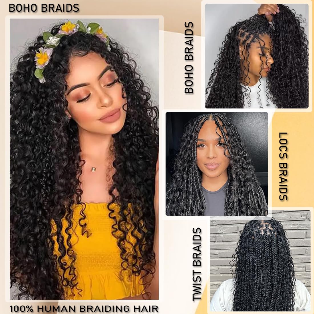 Amazon.com : Human Braiding Hair for Boho Braids 18 Inch  display picture 2