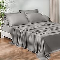 Vista 18 de PHF Juego de sábanas de 6 piezas, 100% rayón derivado de bambú, tamaño Queen, sábanas refrescantes para personas que duermen con calor, banda