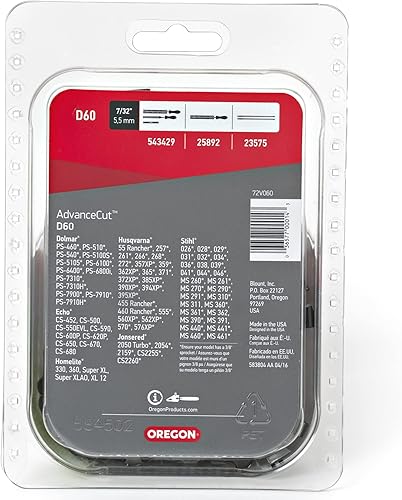 Miniatura 4 de Oregon Cadena de motosierra de repuesto D60 AdvanceCut para barras guía de 16 pulgadas, 60 eslabones de transmisión, paso 38", calibre .050", se