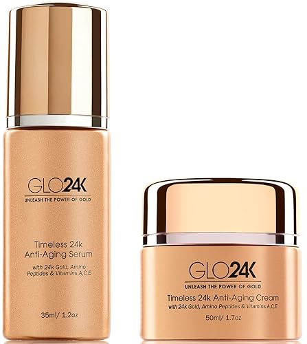 Miniatura 1 de GLO24K Crema antienvejecimiento y suero con oro de 24 quilates, aminopéptidos, vitaminas A, C, E