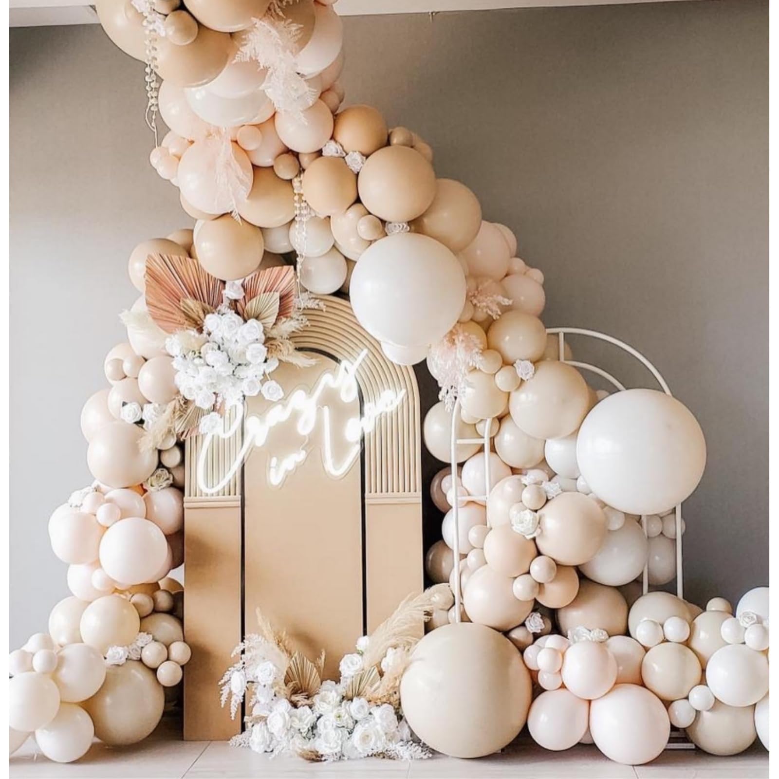 Double Stuffed Neutral Beige And White Sand Balloons Garland Blush Ivory Apricot Balloons Cream White Sand Balloons Arch Kit For Baby Shower Gender