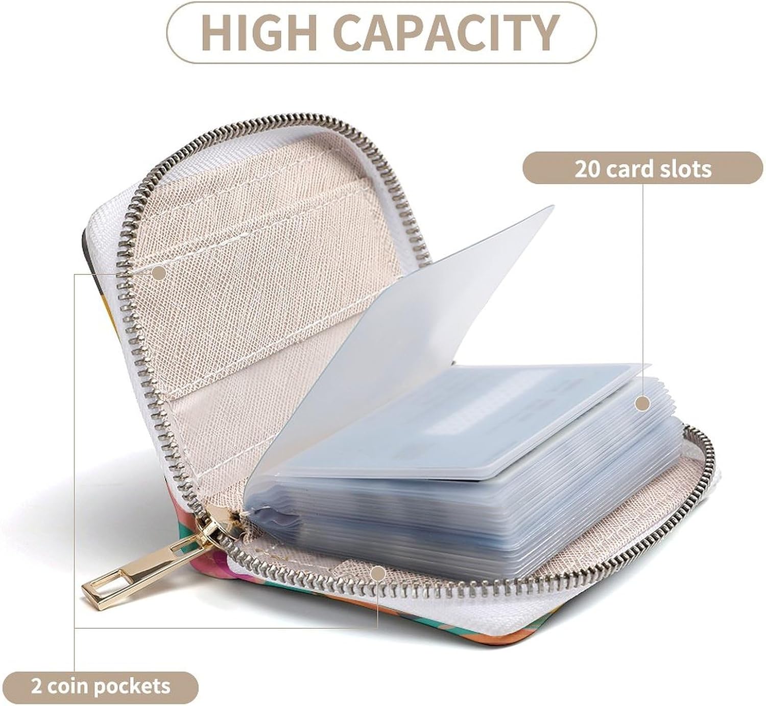 Leather Card Organizer Case Card Wallet Credit Card Holder Colorful Bohemian Patterns Printed Zipper Card Cases Holder for Women Men