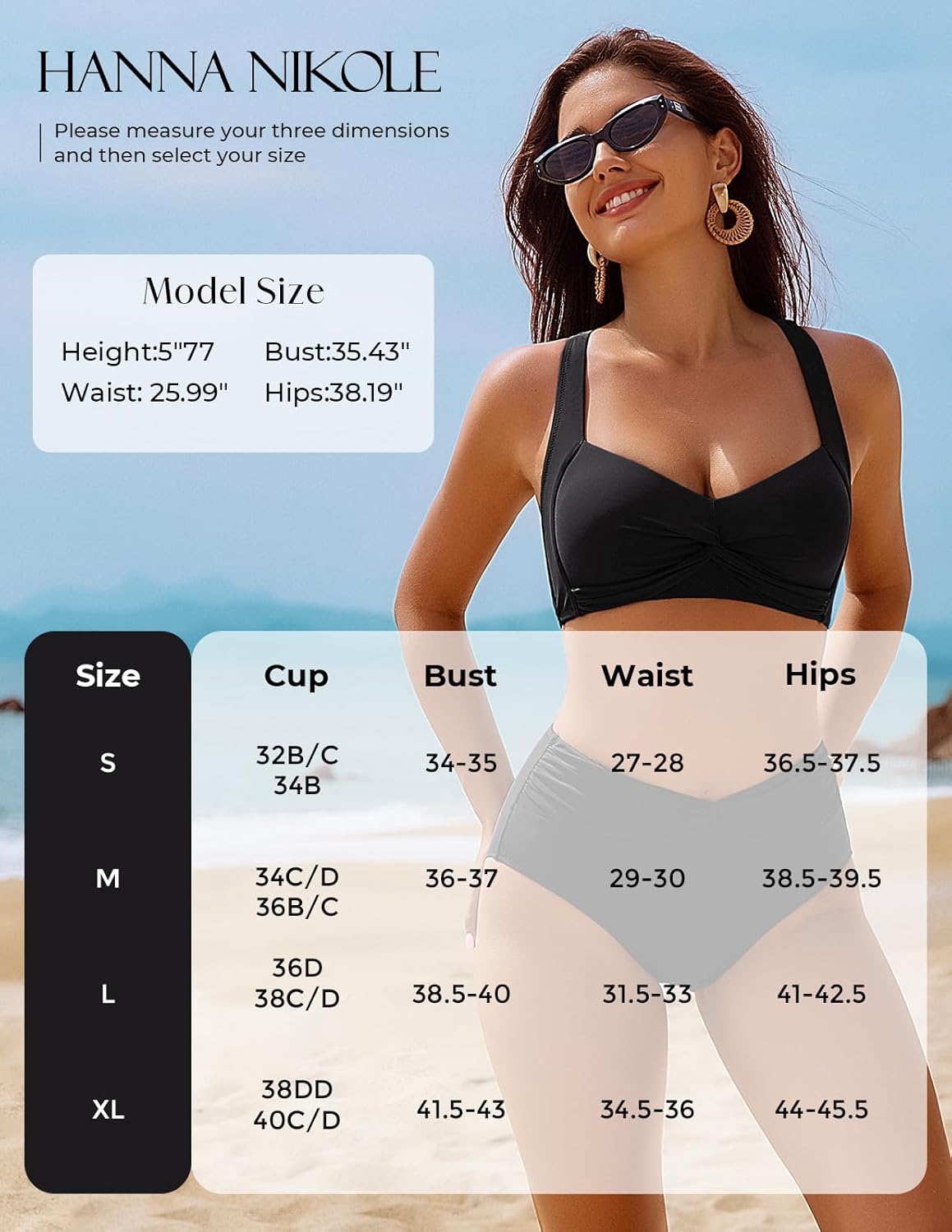 Hanna Nikole Women's High Waisted Bikini Sets, Tummy Control 2 Piece Swimsuits, Full Coverage Knot Front Bathing Suit - Image 7