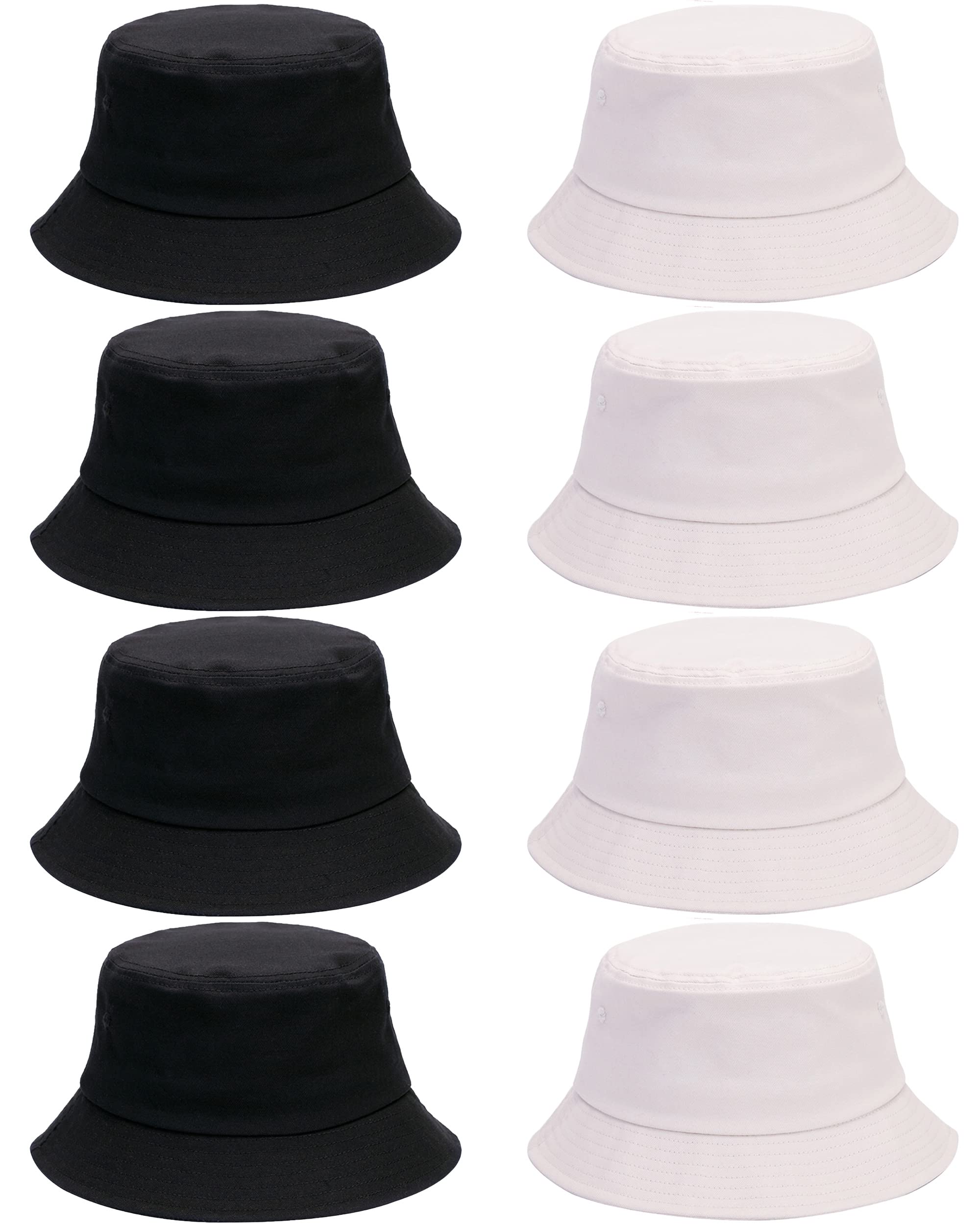 Cotiny 8 Pack Bucket Hats Summer Beach Sun Hat Cotton Reversible Hats Bulk for Women Men Camping Hunting Traveling Fishing